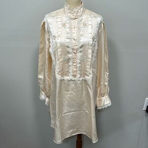Vintage Amanda Payne satin and lace embroidered nightgown women’s sz L, as is